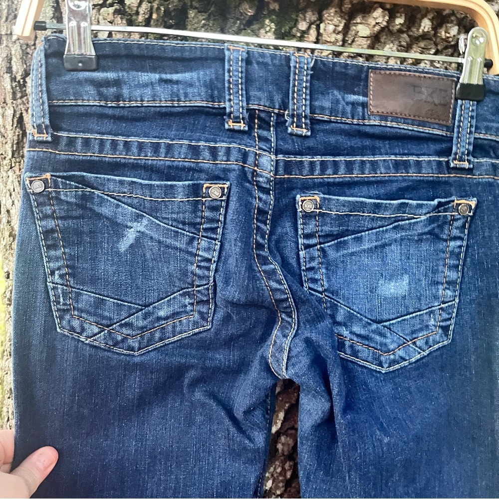 BKE DENIM STELLA 25 R DARK WASH BLUE JEANS GUC FIVE POCKET LOW RISE STRAIGHT LEG - Picture 8 of 10